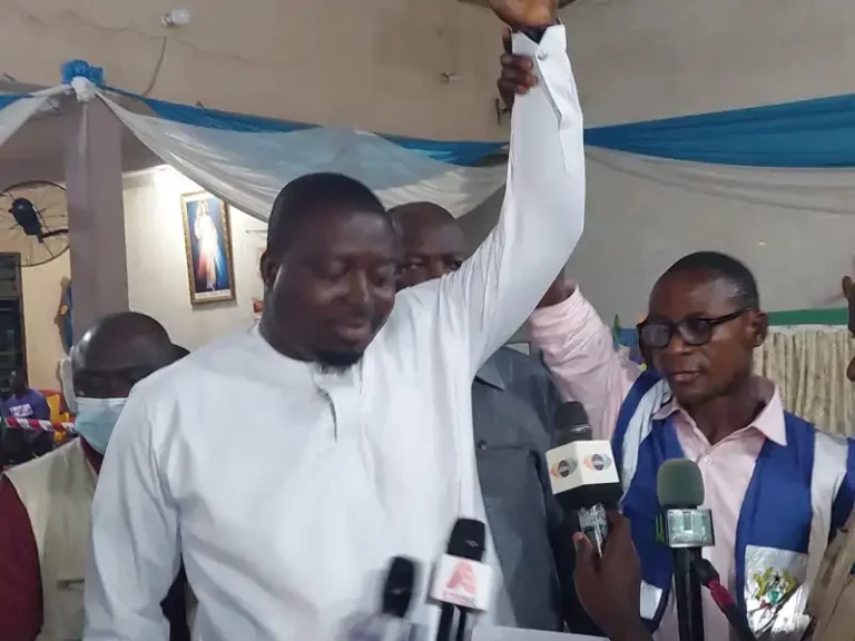 • Mr Kwabena Boateng (left) being declared winner after the election