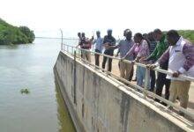 Mrs Seyram Alhassan (third from right) and other dignitaries at the Weija dam site Photo Victor A. Buxton.