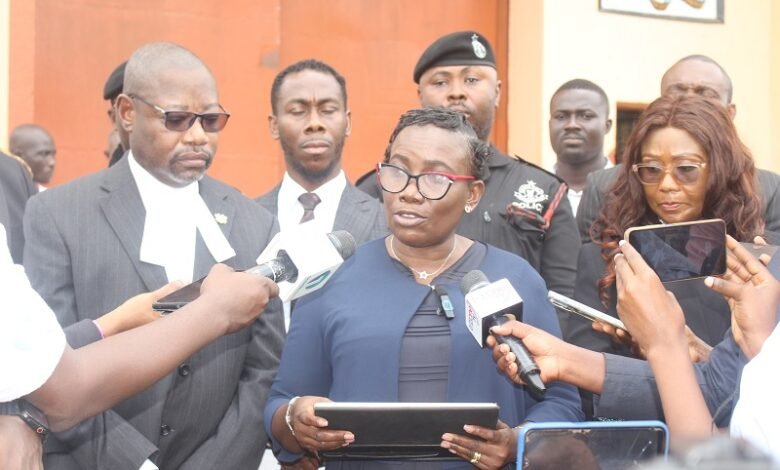 • Mrs Afia Serwah Asare-Botwe addressing journalists after the proceedings Photo: Anita Nyarko-Yirenkyi