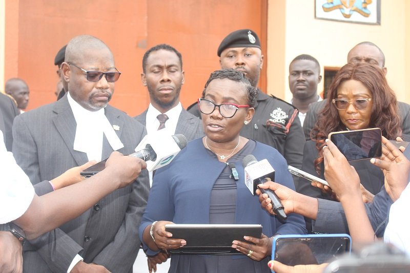 • Mrs Afia Serwah Asare-Botwe addressing journalists after the proceedings Photo: Anita Nyarko-Yirenkyi