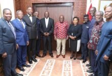 • President Akufo-Addo (middle) with the delegation from Society for AIDS in Africa after the meeting