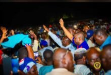 • Alhaji Farouk Aliu Mahama, cheering the crowd with the Vice President, Dr Mahamudu Bawumia