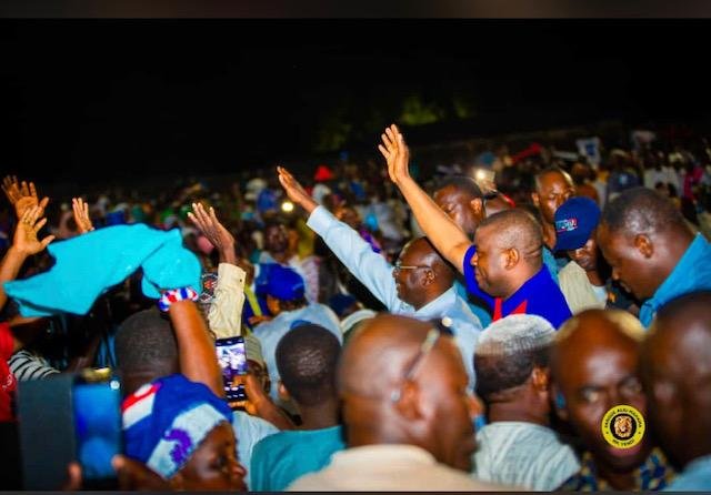 • Alhaji Farouk Aliu Mahama, cheering the crowd with the Vice President, Dr Mahamudu Bawumia