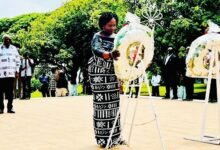 • Prof. Naana Jane Opoku Agyeman (infront) laying the wreath with John Mahama looking on. Photo: Stephanie Birikorang