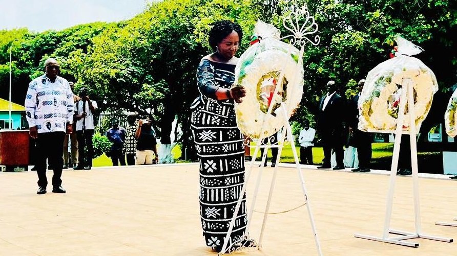 • Prof. Naana Jane Opoku Agyeman (infront) laying the wreath with John Mahama looking on. Photo: Stephanie Birikorang