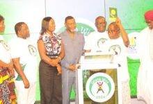 • Mr Yaw Boadu Ayeboafo (second from right) launching the GBC Political Parties Guidelines for Election 2024. With him include Prof. Amin Alhassan (third from right),D-G, GBC and other dignitaries Photo: Ebo Gorman