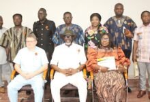 • Prof. Nyarkotey Obu (second from right, back row), Dr Joseph Obeng (seated middle) with other dignitaries after the workshop Photo: Ebo Gorman