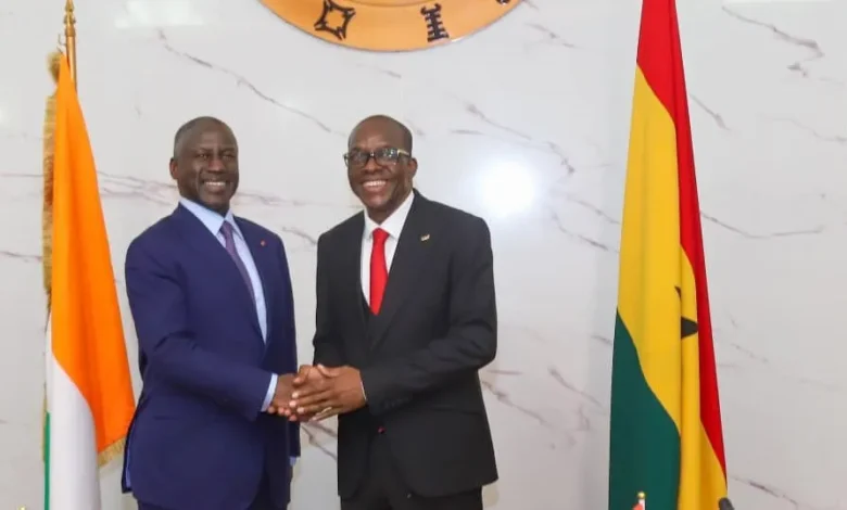 Mr Alban Kingsford Bagbin (right) welcoming Mr Adama Bictogo during his visit