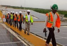 • Mr Herbert Krapah and his entourage inspecting the solar plant