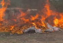 • The confiscated items on fire