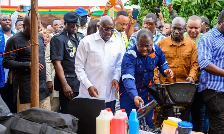 Vice President, Dr Mahamudu Bawumia (middle) inspecting some of the displayed items at the programme