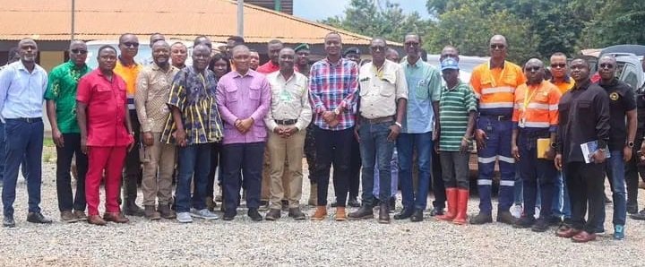 • Mr George Mireku Duker (fourth from left) with community elders and staff of Asanko mines