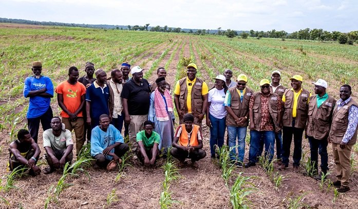 • Mr Darkotey (middle) with his team at the Abimash farms