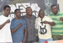 • Mr Portuphy (middle) flanked by Nortey and Tetteh to the left with their coaches