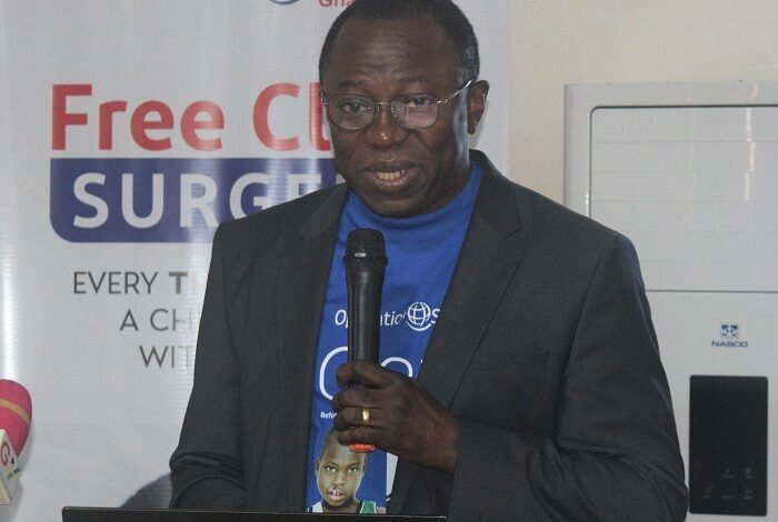 • Dr Opoku Ware (inset) addressing guests at the programme Photo: Stephanie Birikorang