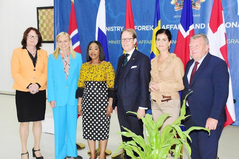 • Ms Shirley Ayorkor Botchwey (third from left) with the Nordic Delegation Photo: Seth Osabukle