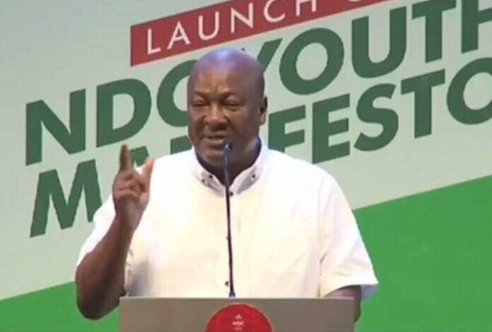 • Former President John Mahama speaking at the Youth Manifesto launch