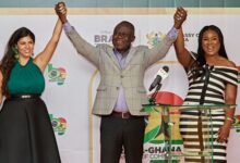 • Mr Addo (middle) launching the Brazil-Ghana Chamber of Commerce together with Ms Barbosa and Mrs Adjei-Sika