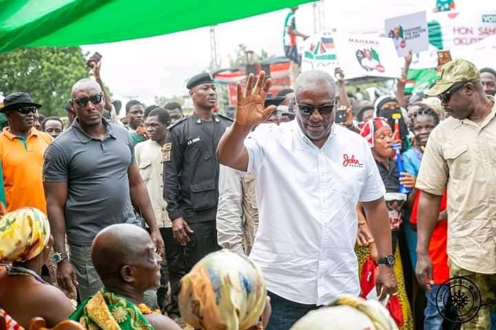 • Mr John Dramani Mahama greeting chiefs and elders at a rally ground in Ho