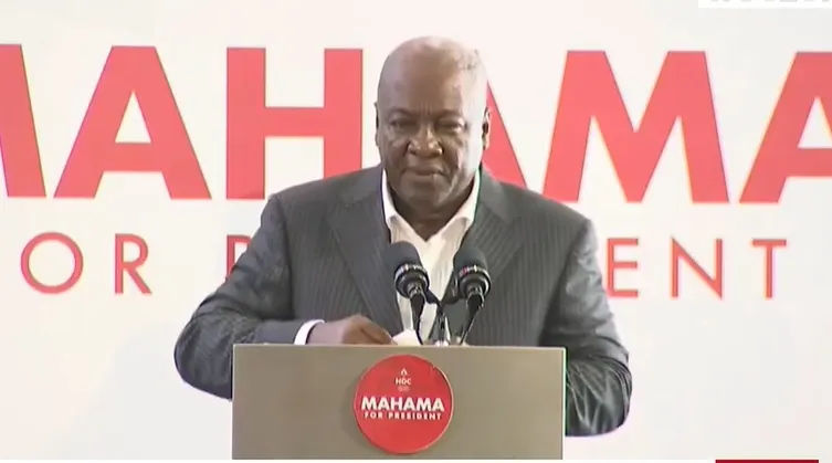 • Former President John Mahama (inset) addressing NDC supporters at the manifesto launch