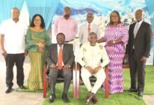 Mr Yaw Boadu Ayeboafoh (left) inaugurating the board members at the ceremony Photo: Ebo Gorman