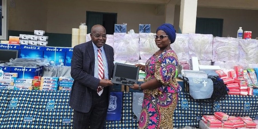 • Ms Nadia Annan receiving some of the items from Mr Quansah Quarcoo