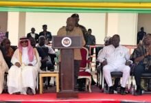 • President Akufo-Addo speaking at the inauguration of the hospital. Inset: The new facility