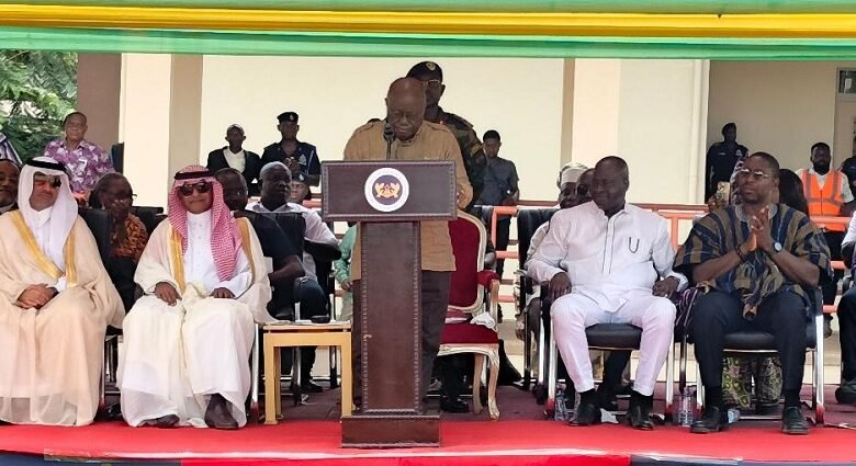 • President Akufo-Addo speaking at the inauguration of the hospital. Inset: The new facility