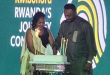 Rosemary Mbabazi, Rwanda High Commissioner and Mr Vincent Ekow Assafuah cutting the cake to mark the occasion