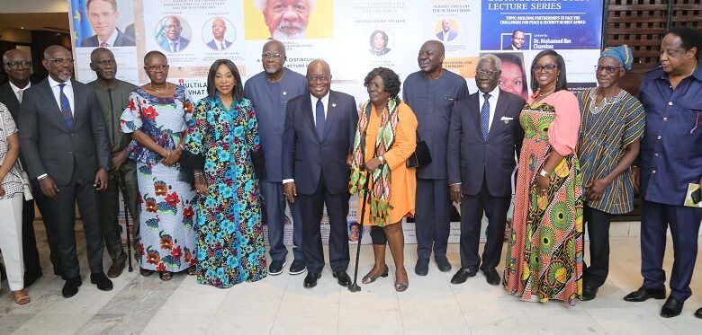 • President Akufo-Addo (seventh from right), with some of the guests after the 5th Anniversary of the Council of Foreign Relations, Ghana in Accra