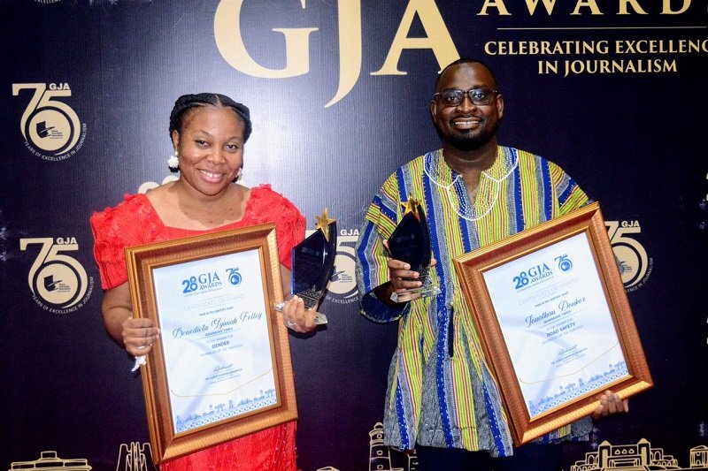 Jonathan Donkor and Benedicta Gyimah Folley with their awards. Photo Stephanie Birikorang