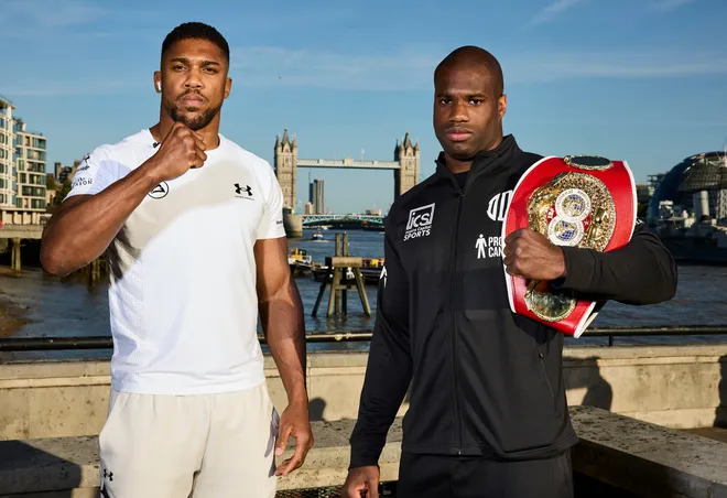 • Anthony Joshua (left) and Daniel Dubois stand side by side ahead of tomorrow bout
