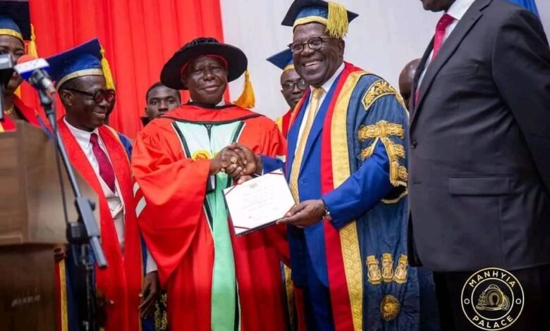 • Asantehene, Otumfuo Osei Tutu II (third from left) receiving his award at the programme