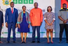 • Mrs Ursula Owusu-Ekuful (third from left) with Adutwum (second from left) and other dignitaries during the launch