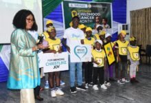 • Mrs Lady Joy Otabil with cancer heroes at the launch Photo: Seth Osabukle