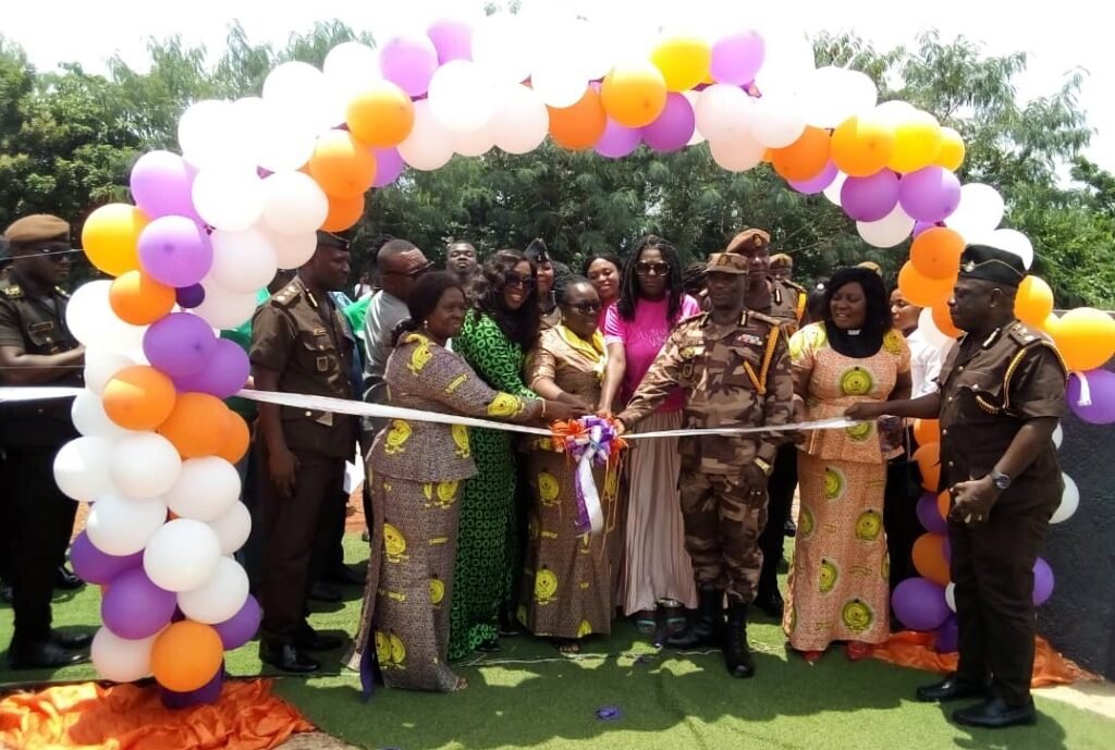 • DDP Edward Acquah (right), Dr Abena Asomaning (third from right), DDP Sophia Osei-Bonsu, and other stakeholders cutting the tape to inaugurate the facility