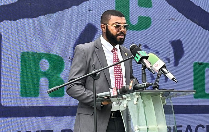 • Dr Armah (inset) speaking at the launch