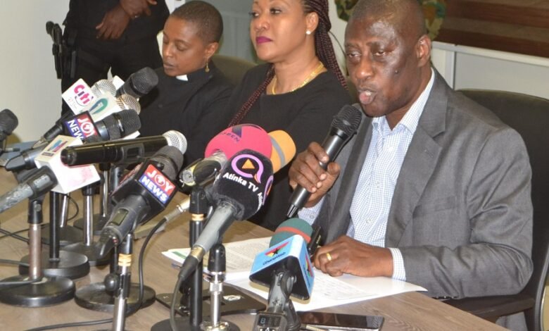 • Flashback: Mr Samuel Tettey (left) addressing the press. With him are Mrs Jean Mensa (middle) and other dignitaries