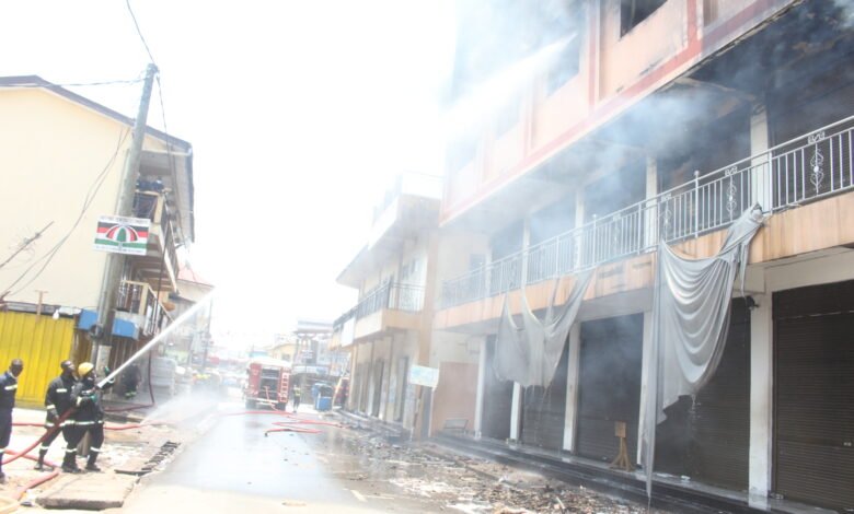 • Fire-fighters quenching the fire Photo: Anita Nyarko-Yirenkyi