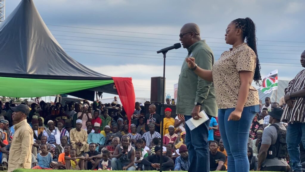 • Former President John
Mahama addressing supporters
at Nkroranza North