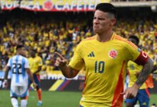 • James Rodríguez celebrates after scoring the winning penalty