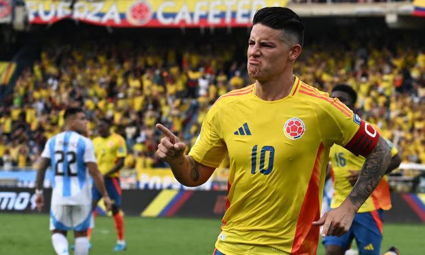 • James Rodríguez celebrates after scoring the winning penalty