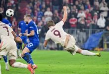 Kane (9) in action against Dinamo Zagreb. INSET Endrick celebrating his goal