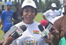 Mrs Shirley Ayorkor Botchwey ,the Minister of FARI(inset), speaking to the media