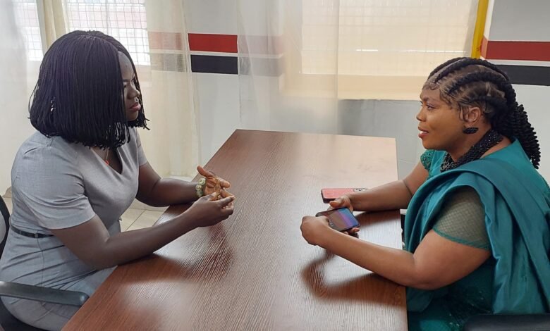 • Our reporter (left) interviewing the PNP flagbearer, Ms Janet Nabla