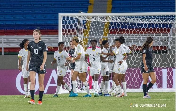 • Players of the Black Princesses celebrate one of the goals against New Zealand