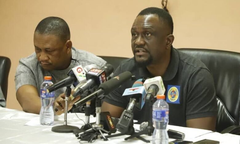 • Mr Mahama (right) speaking at the press briefing with Mr Oto