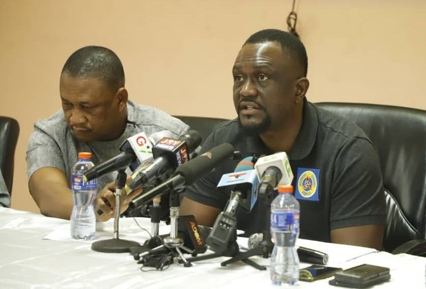 • Mr Mahama (right) speaking at the press briefing with Mr Oto