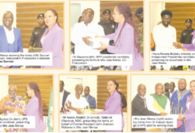 • Dr Bawumia (left), NPP presidential candidate, presenting his forms to Mrs Jean Mensa, EC Chairperson