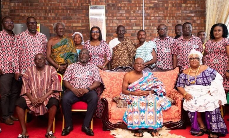 • Mr Addo (seated second left) with Osabarima Ababio III (seated second right) with other management staff from CBG Bank